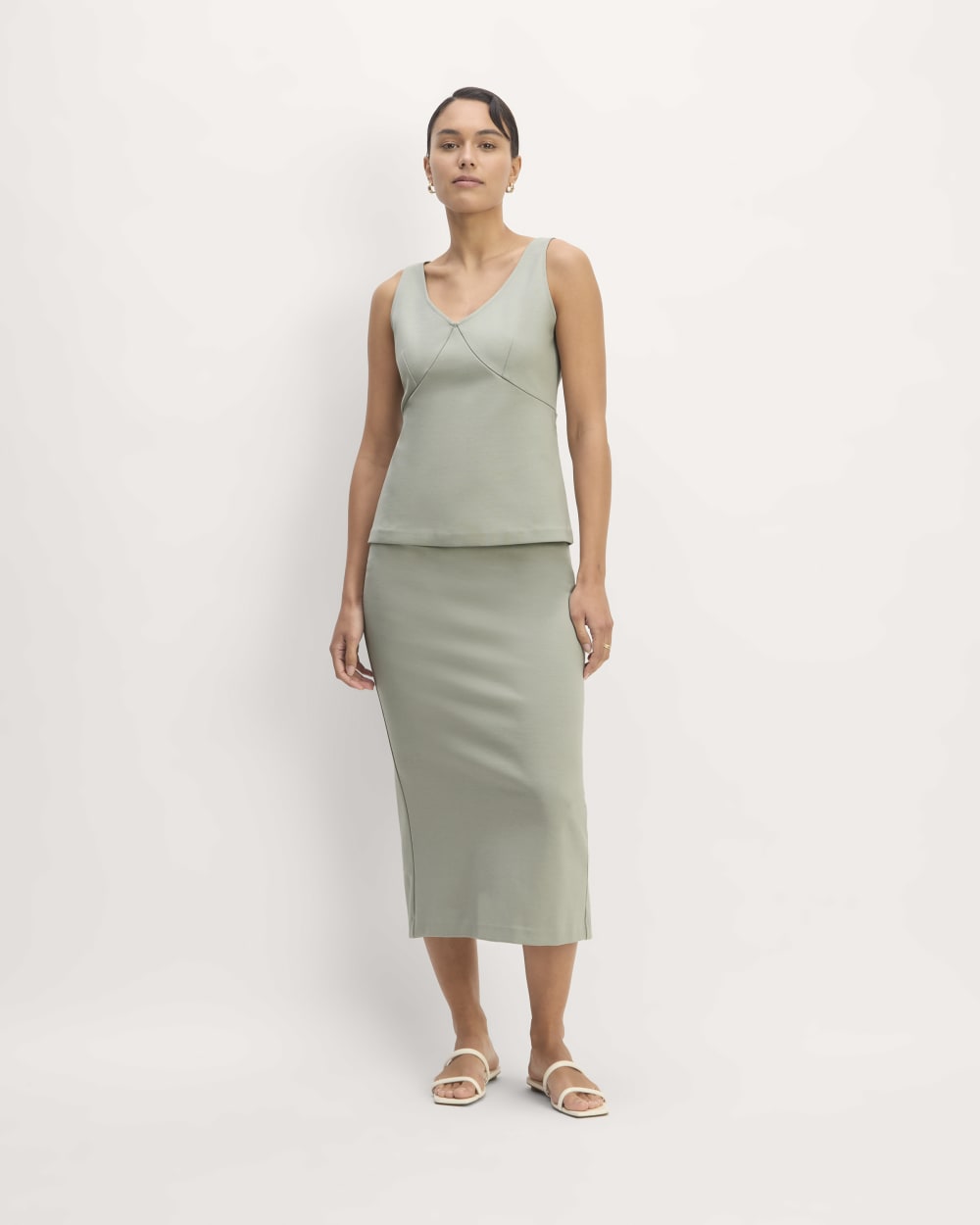 The Dream V-Neck Top in Sage Green — detail view