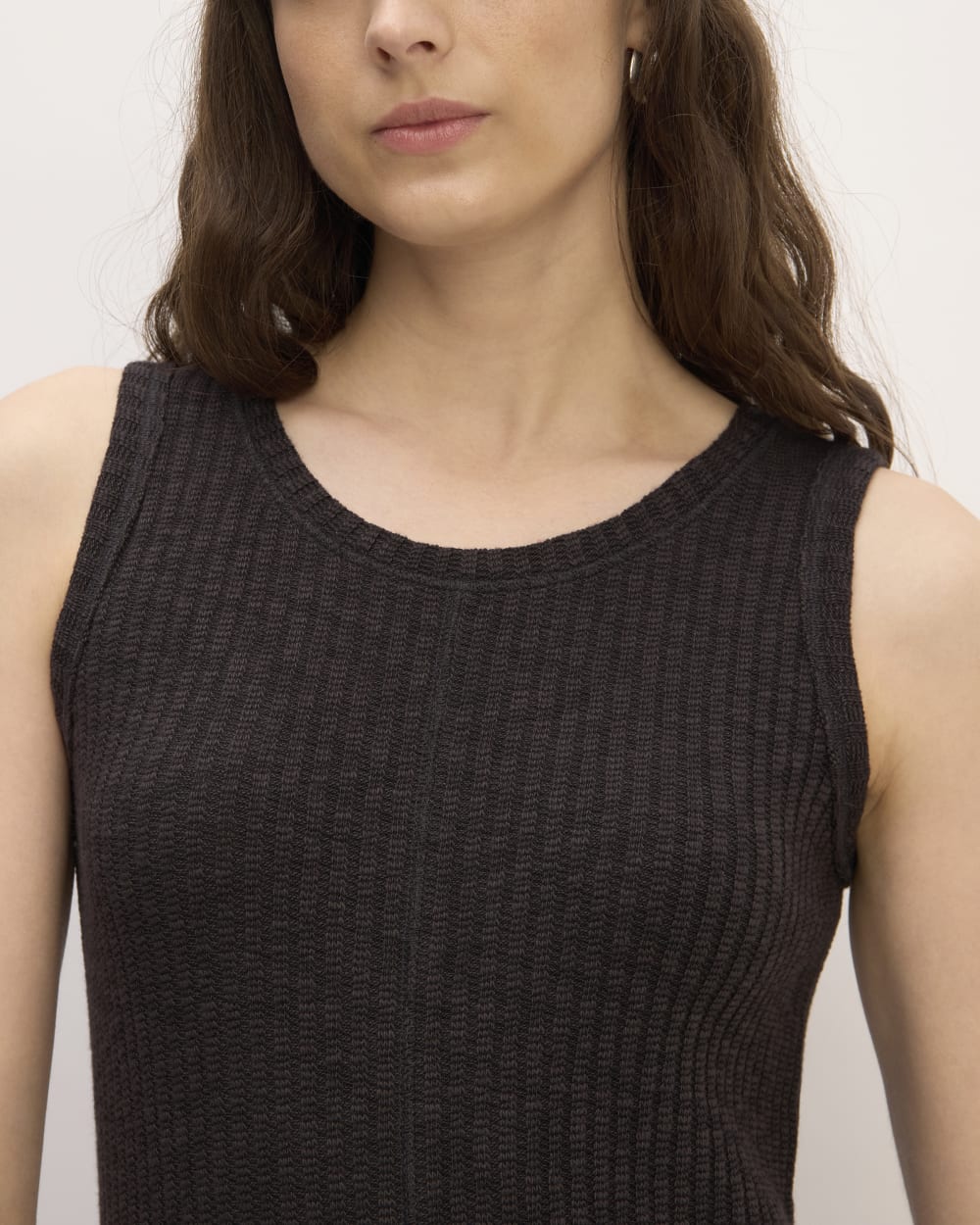 The Rib-Knit A-Line Tank Dress in Black — detail view