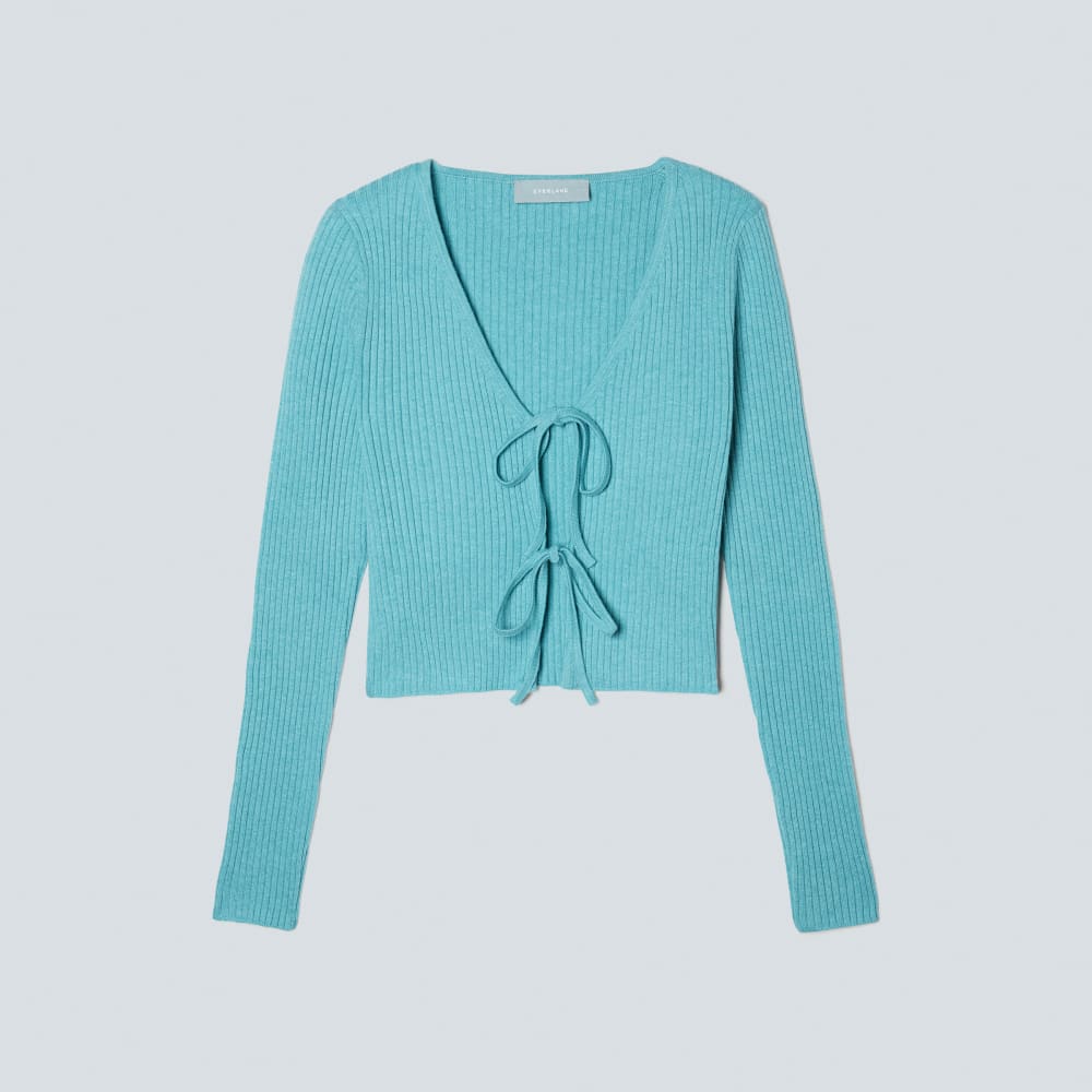 The Cotton-Merino Front-Tie Top in Deep Turquoise — alternate view