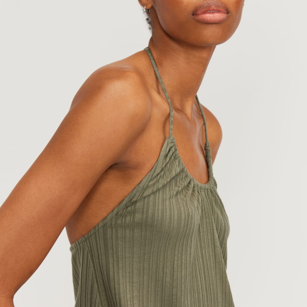 The Rib Soft Knit Halter Top in Kalamata — detail view