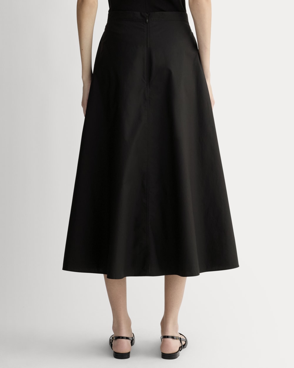 The Midi Skirt in Ultrasoft Cotton in Black — detail view