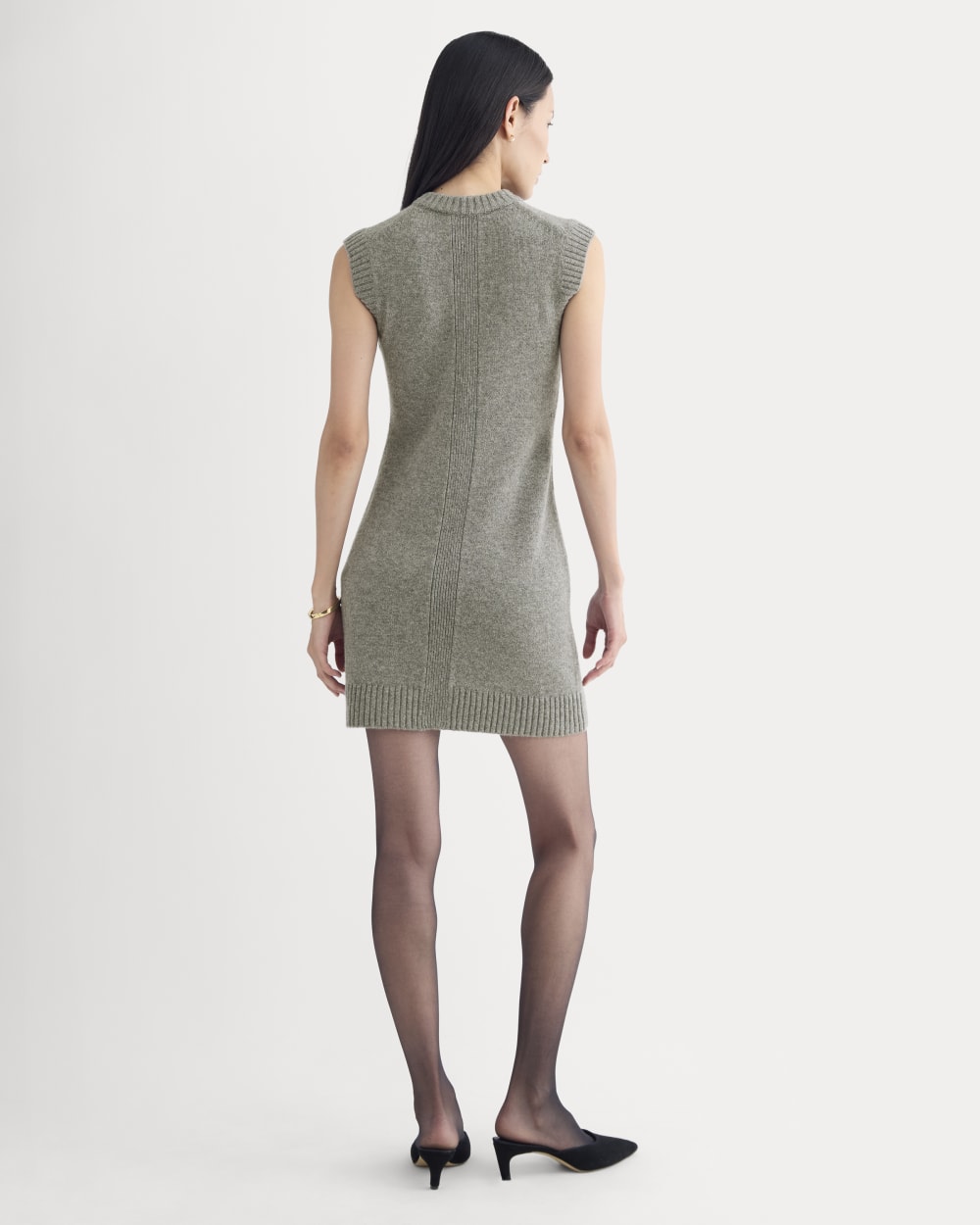 Sweater Mini Dress in Luxe Merino in Heathered Mid-Grey — detail view