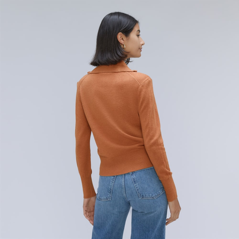 The Luxe Merino Half-Zip Sweater in Tawny Brown — detail view