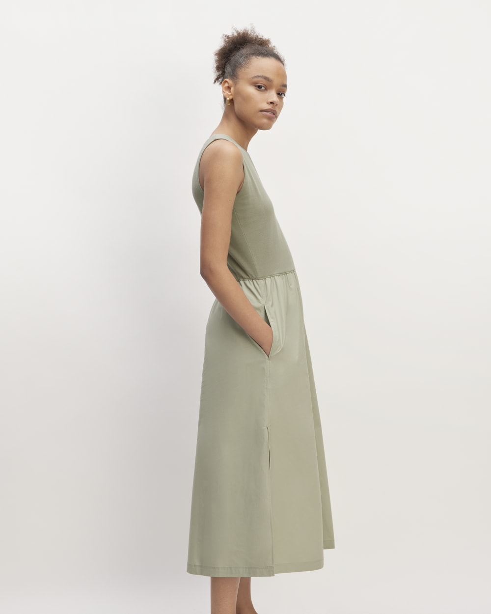 The Supima® High-Neck Riviera Dress in Sage Green — detail view