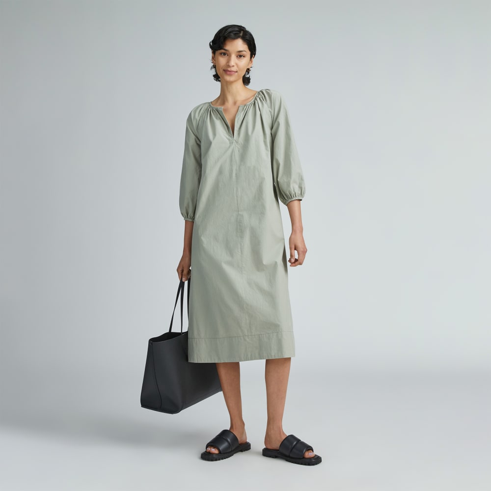The Raglan Sleeve Poplin Dress in Seagrass — front view