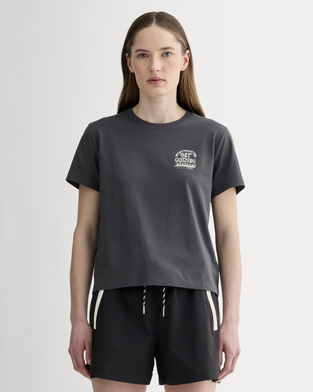 The Everlane x Parks Project Box-Cut Tee in Forged Iron / Natural — front view