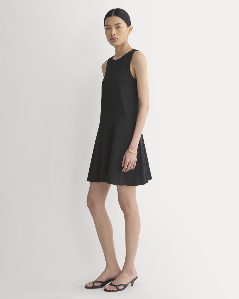 Drop Waist Mini Dress in Black — front view