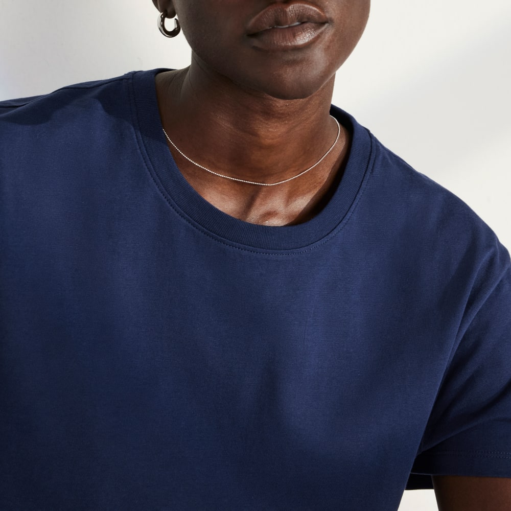 The Box-Cut Tee in Essential Cotton in Ocean Cavern — detail view