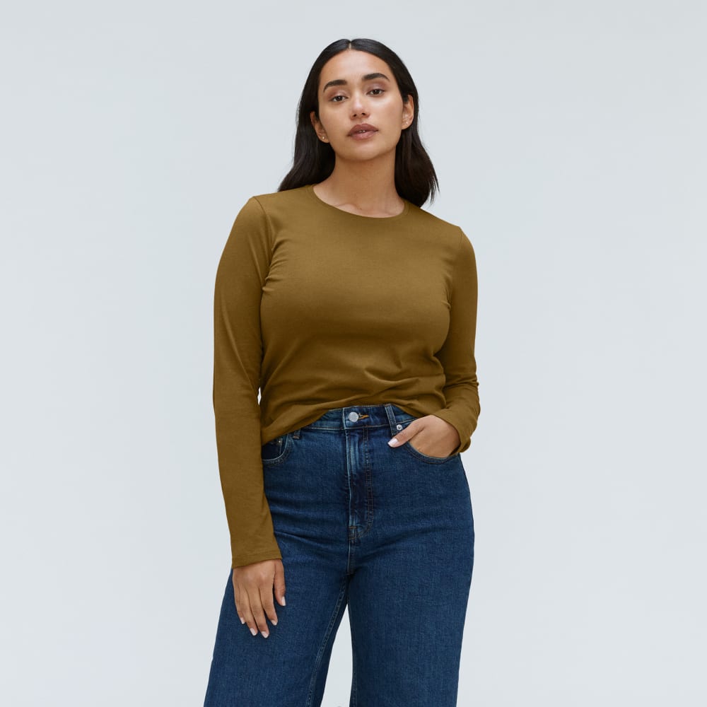 The Organic Cotton Long-Sleeve Crew in Tapenade — front view
