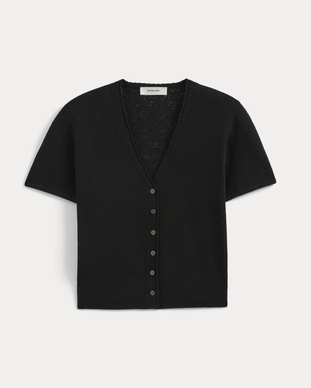 Lace Trim Cardigan in Fine Linen in Black — alternate view
