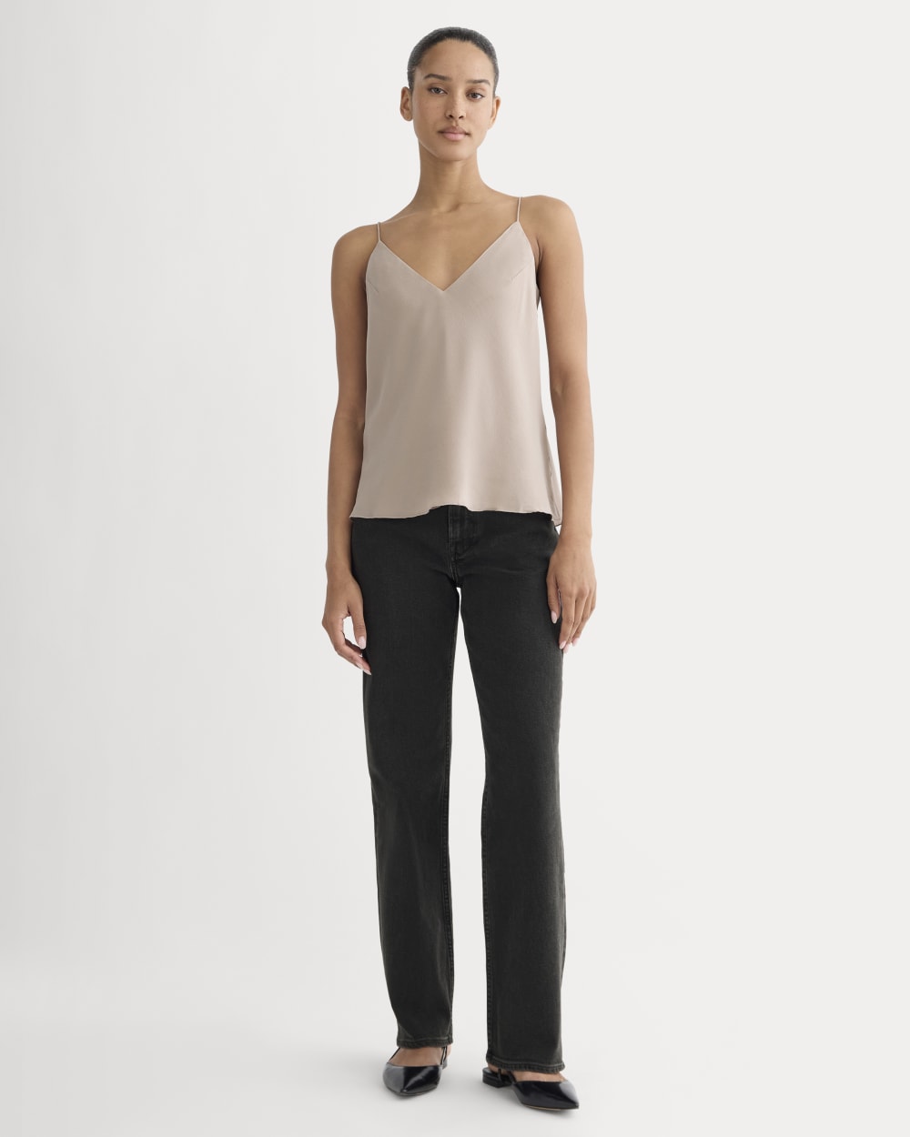 The Tie Back Cami in Washable Silk in Burnt Sugar — detail view