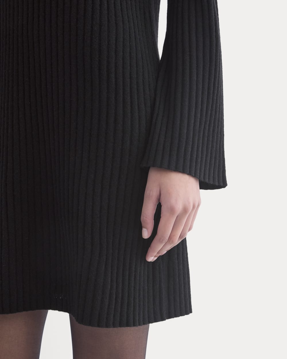 Cashmere Long-Sleeve Mini Dress in Black — detail view