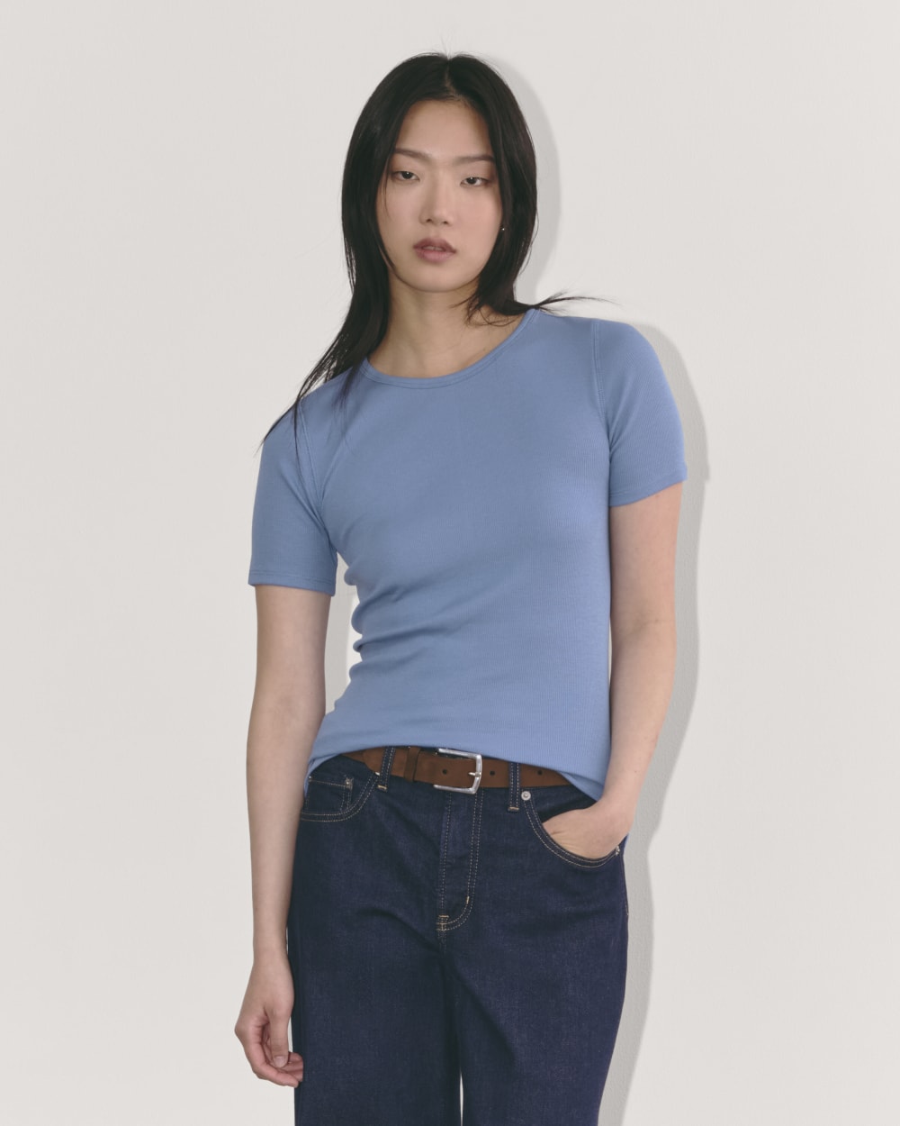 The Luxe Rib Crew in Bluebell — front view