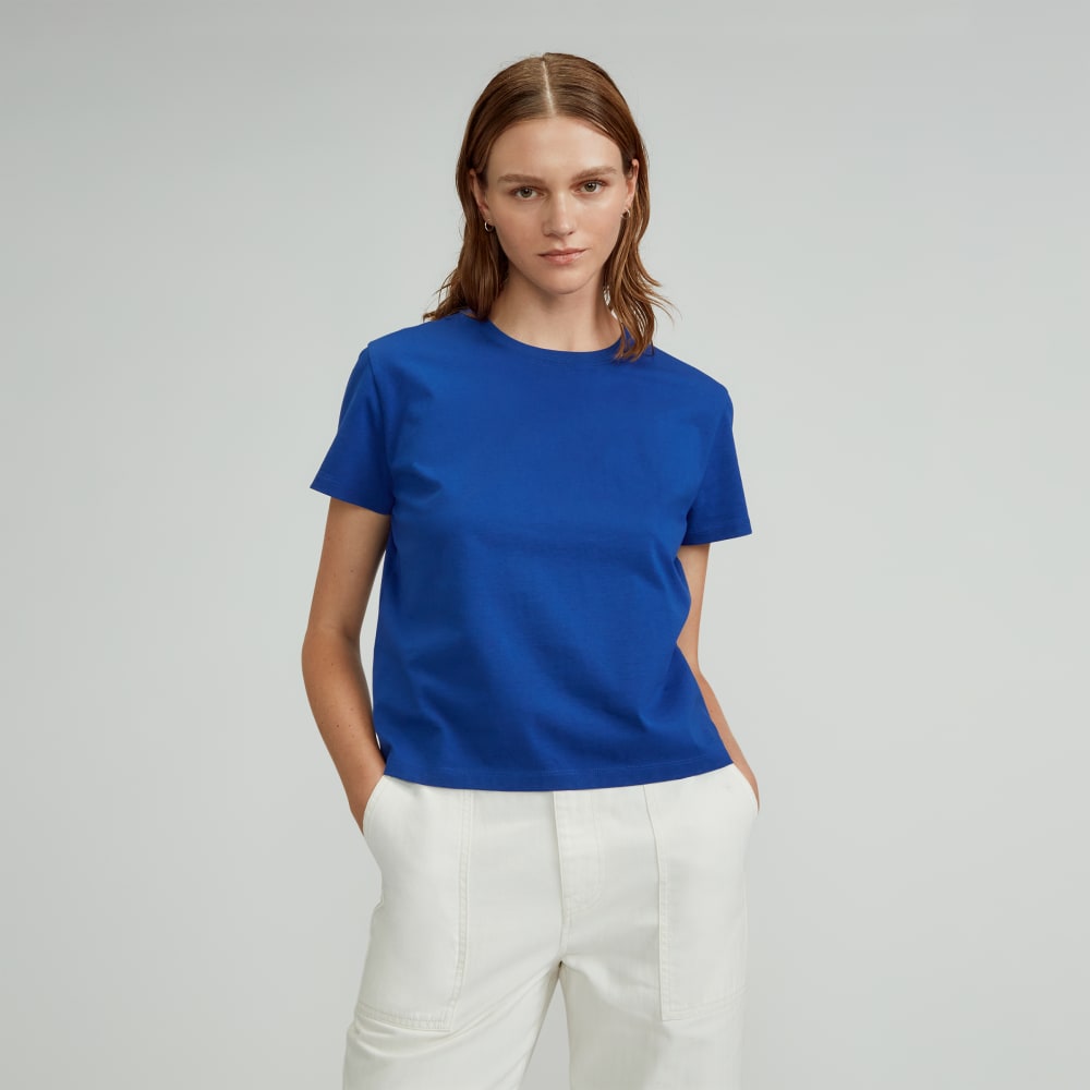 The Box-Cut Tee in Essential Cotton in Mazarine Blue — front view