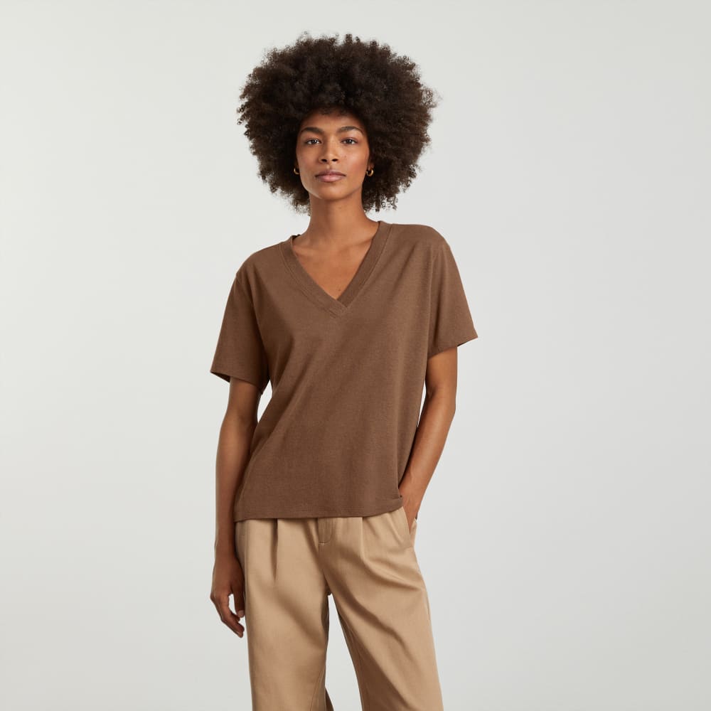 The Vintage V-Neck Hemp Tee in Espresso — alternate view