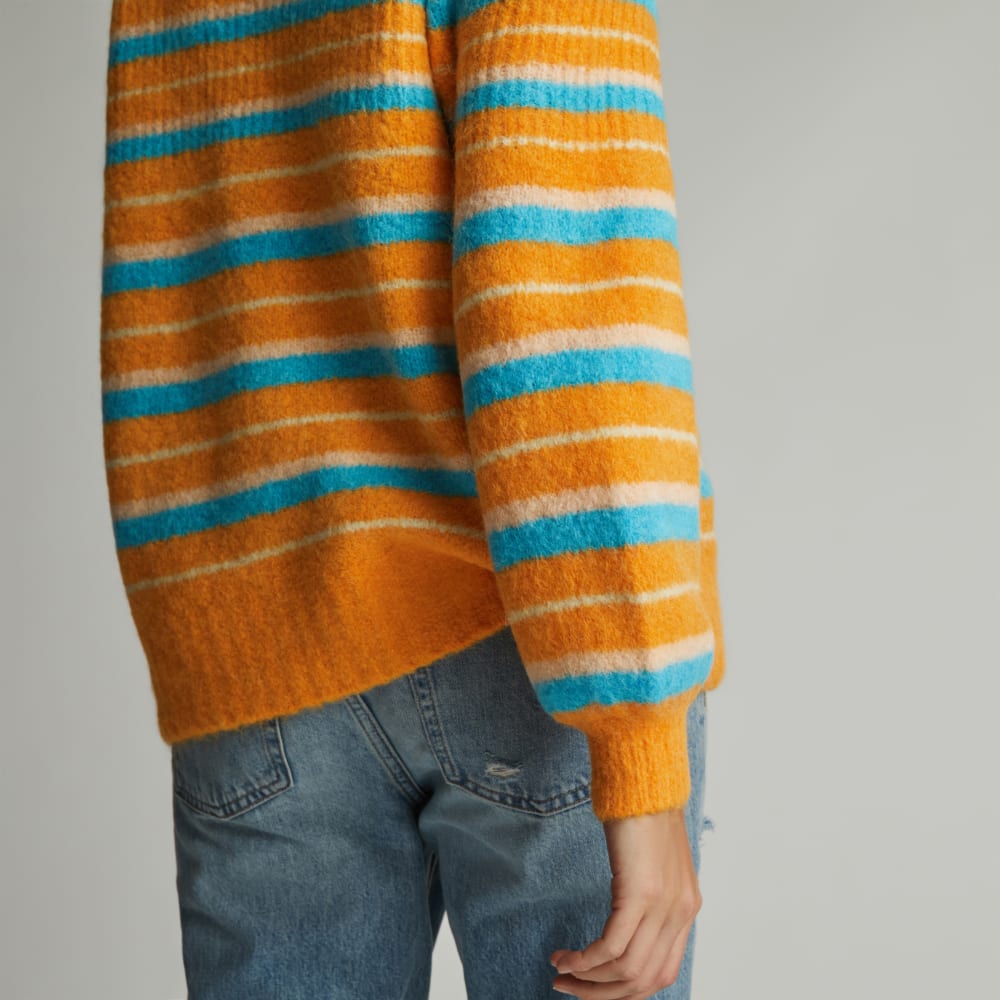 The SuperFuzz Alpaca Oversized Crew in Turmeric Stripe — detail view