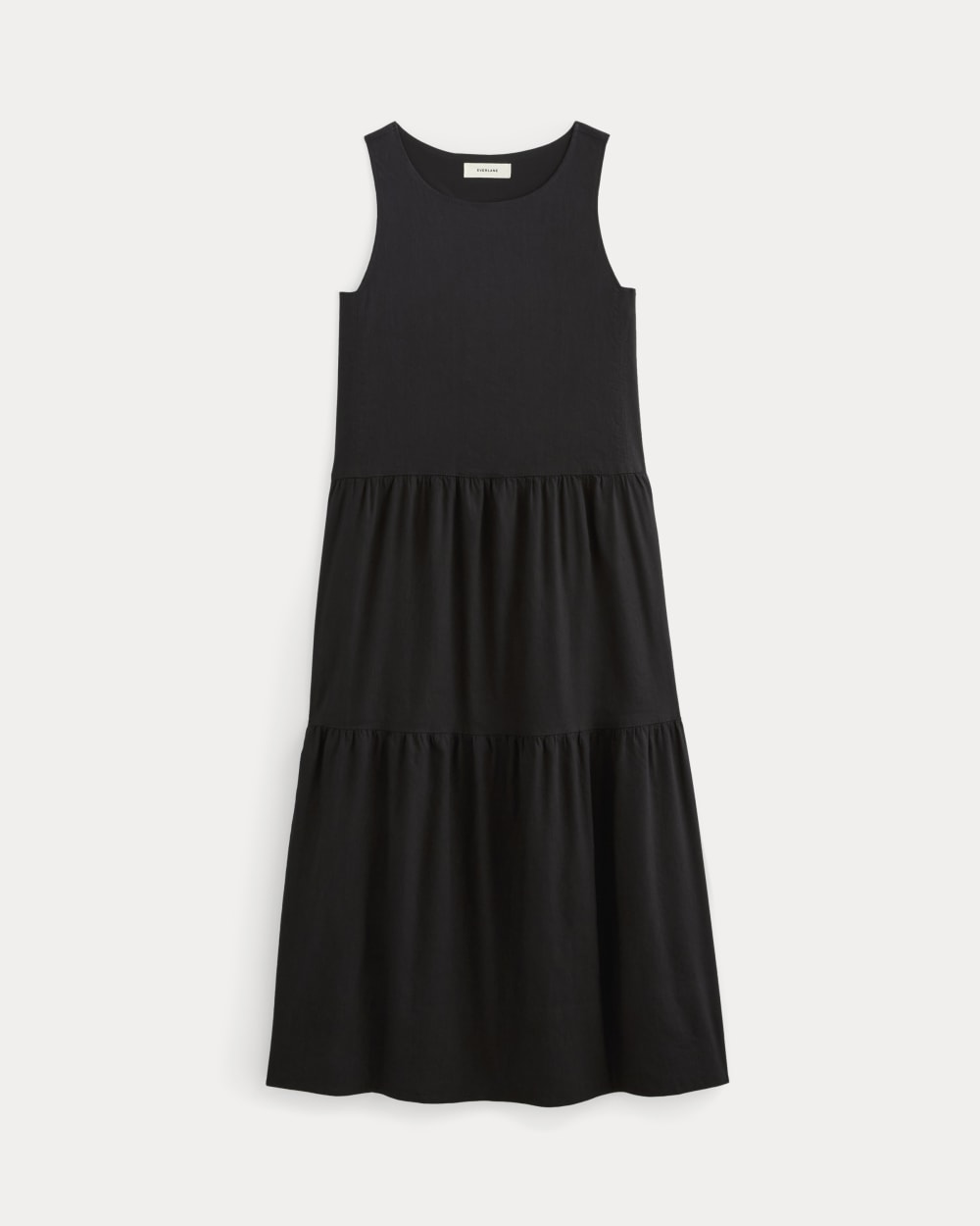 The Tiered Dress in Stretch Linen in Black — alternate view
