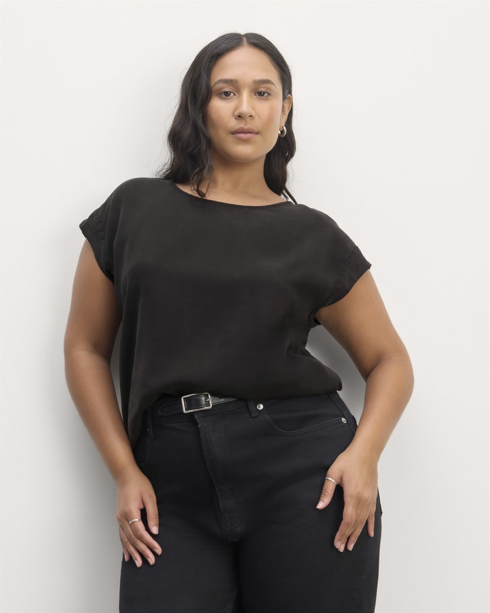 The Muscle Top in Butterlite in Black — front view