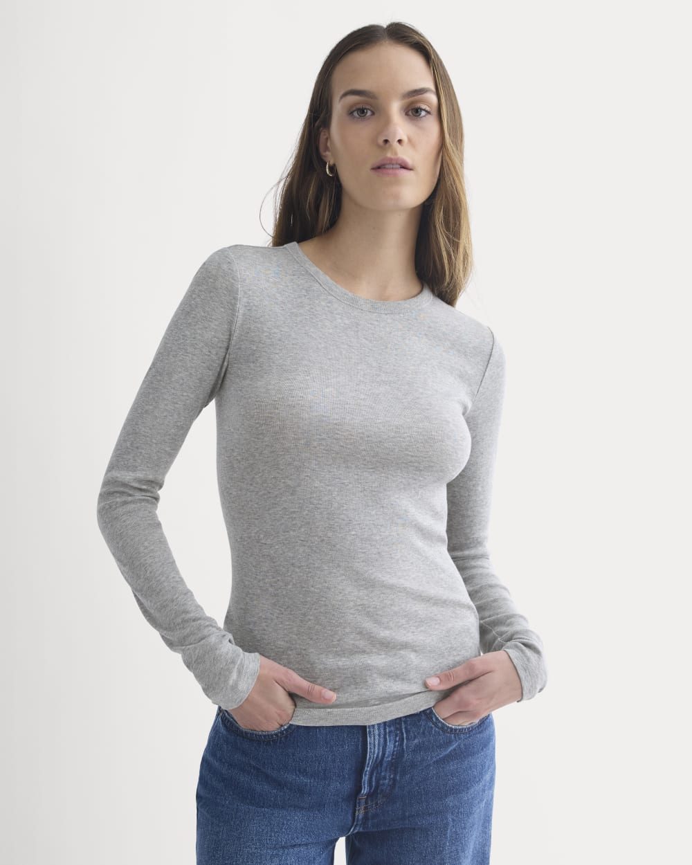Tissue Long-Sleeve Crew in Heathered Grey — front view