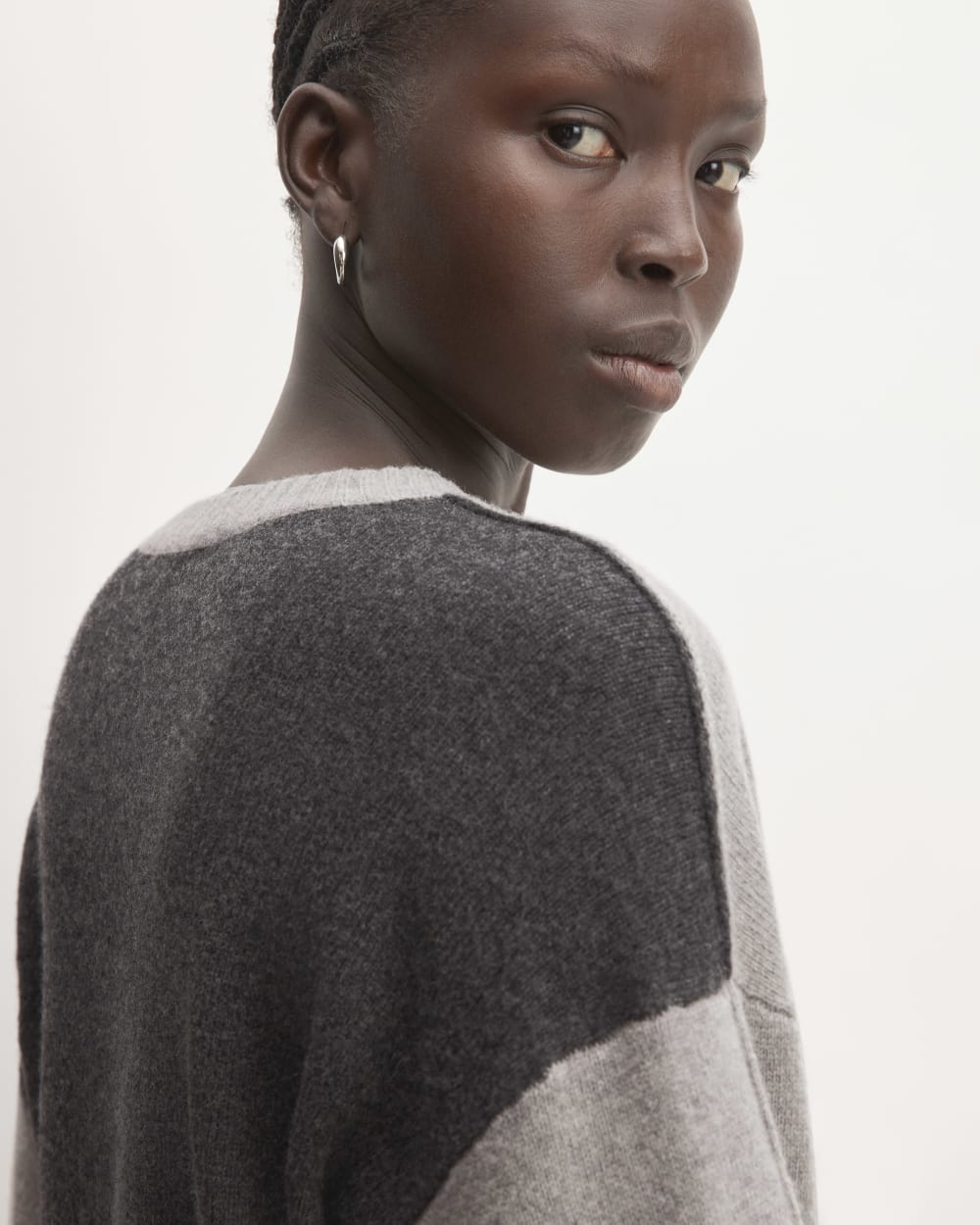 The Good Merino Wool Crewneck Sweater in Hare Grey / Graphite — detail view