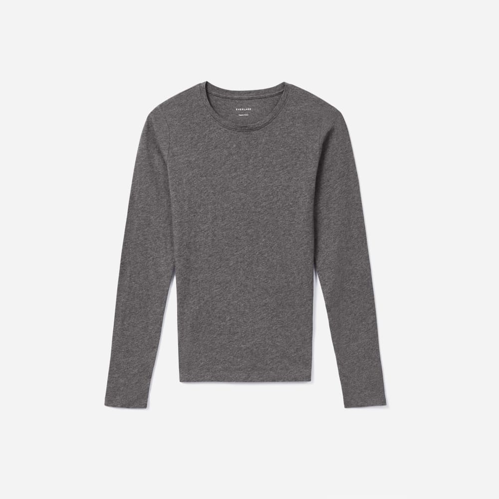 The Organic Cotton Long-Sleeve Crew in Charcoal — front view