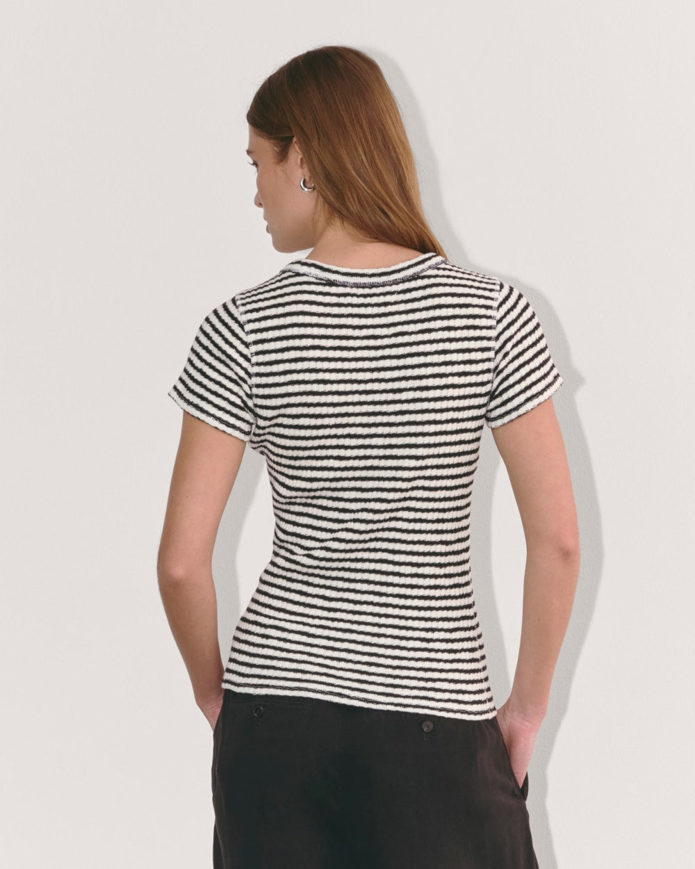 The Cozy Rib Tee in Black / Bone — detail view
