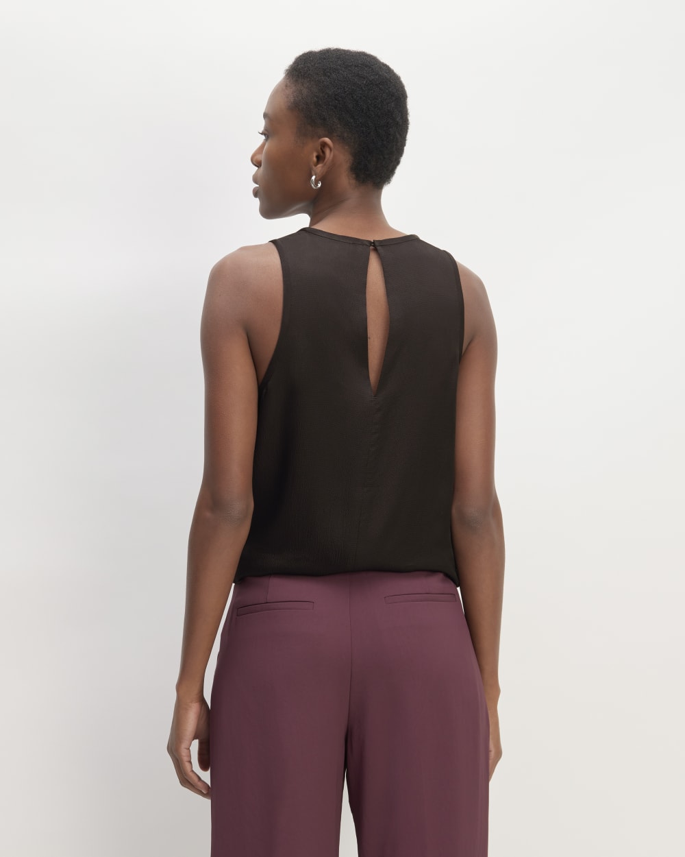 The Satin Racerback Top in Black — detail view