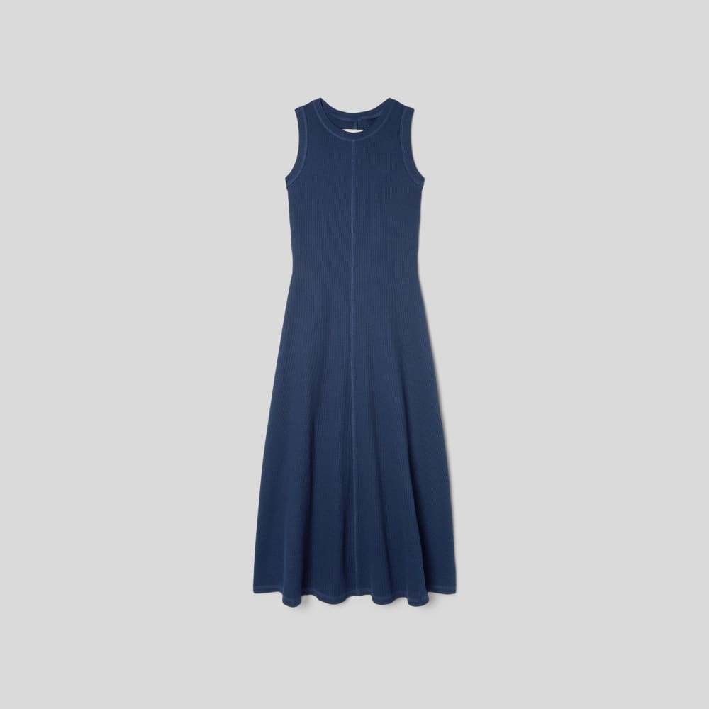 The Organic Cotton Waffle Tank Dress in Navy — front view