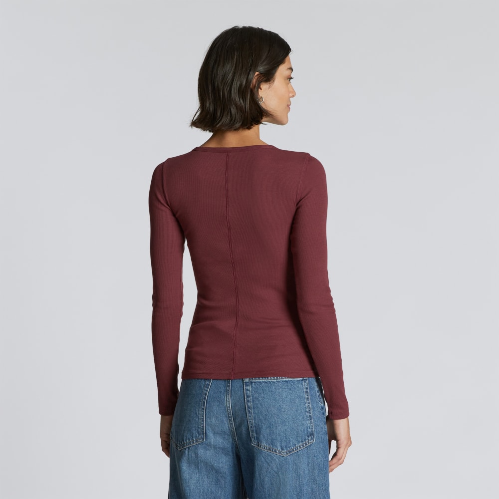 The Pima Micro-Rib Long-Sleeve Crew in Brandy — detail view