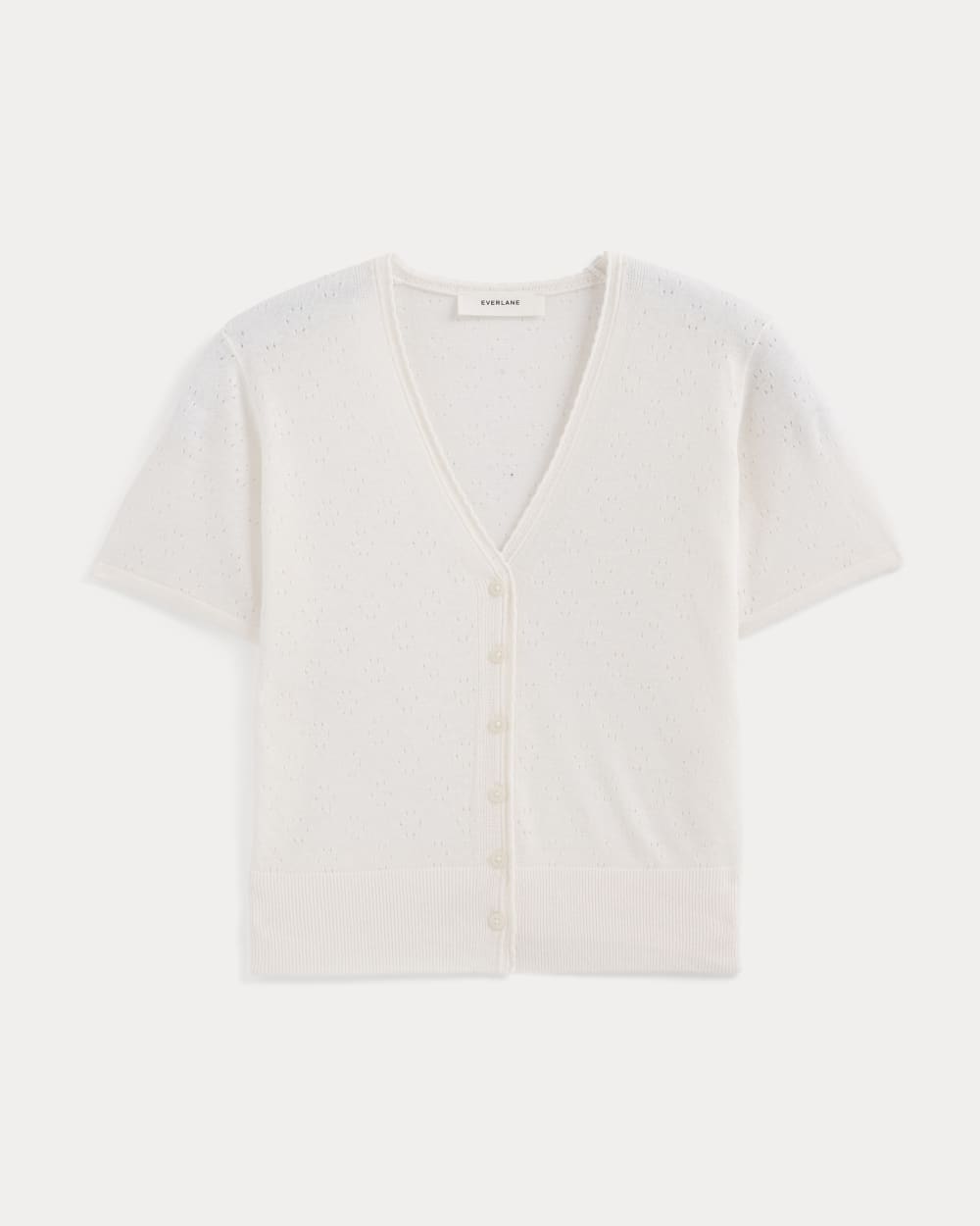 Lace Trim Cardigan in Fine Linen in Bone — alternate view