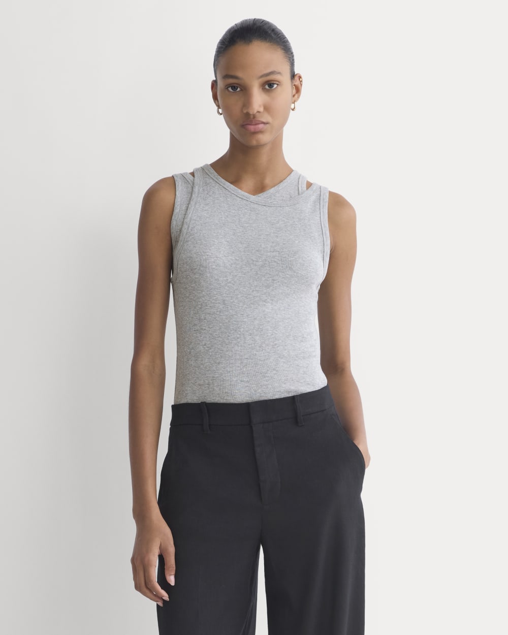 Tissue Layered Tank in Heathered Grey — front view