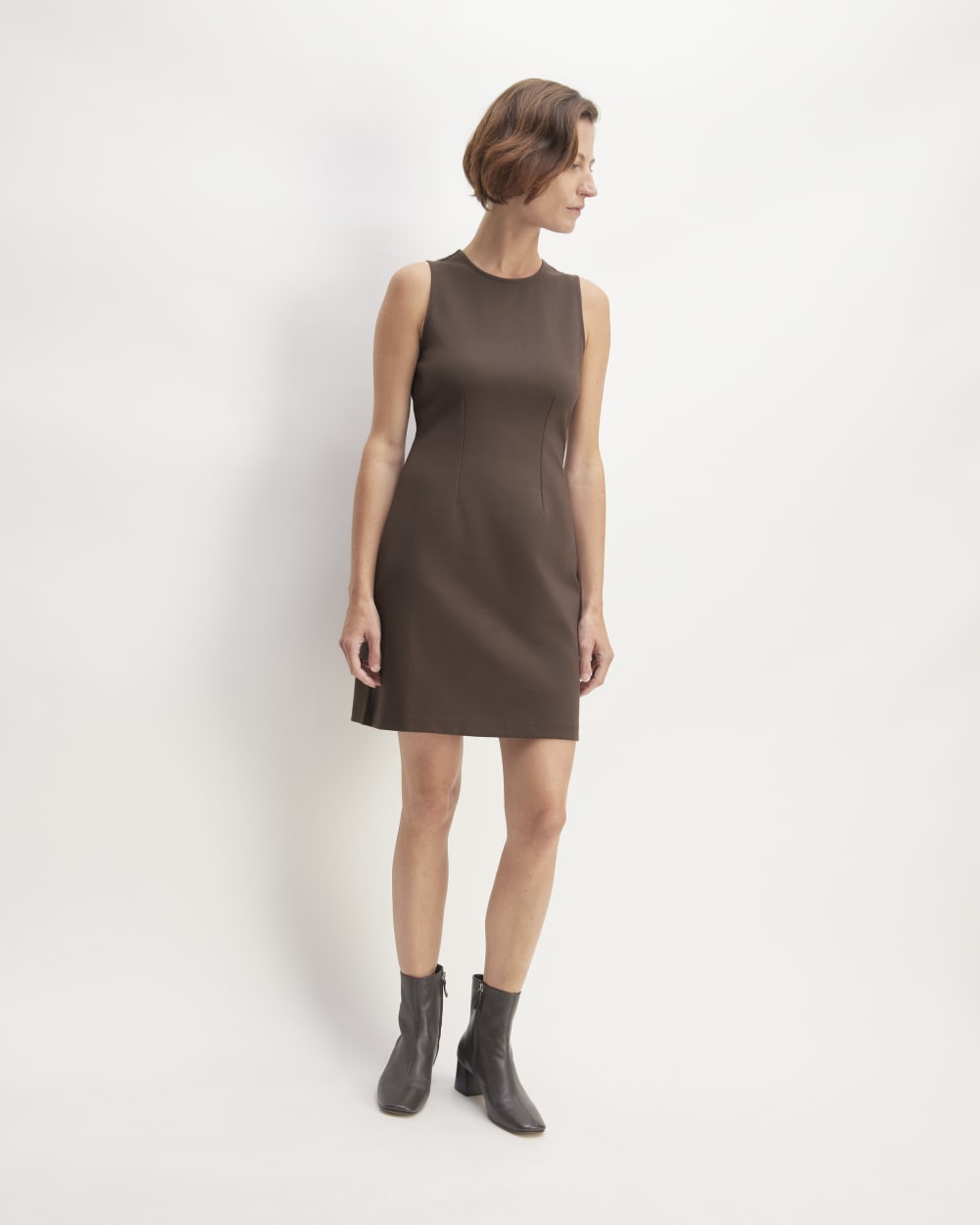 The Dream '90s Shift Dress in Earth Brown — detail view