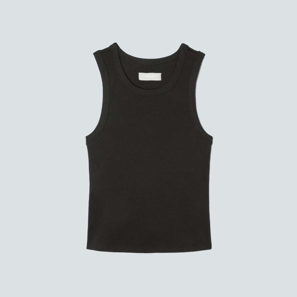 The Ribbed Cutout Tank in Black — front view