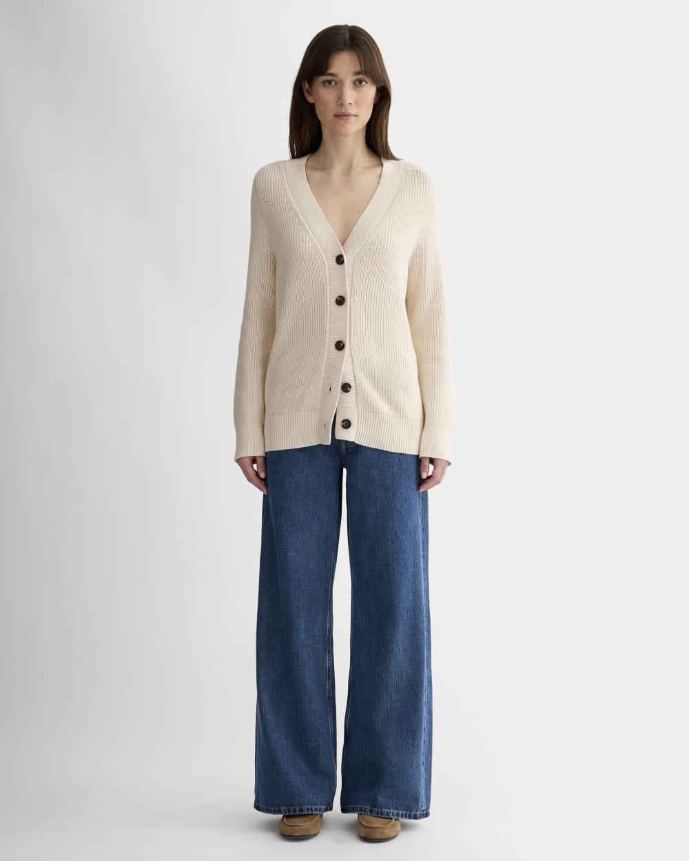 The Long Cocoon Cardigan in Canvas — detail view