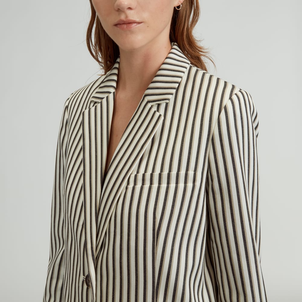 The Oversized Blazer in Buttersmooth in Ombre Stripe — detail view