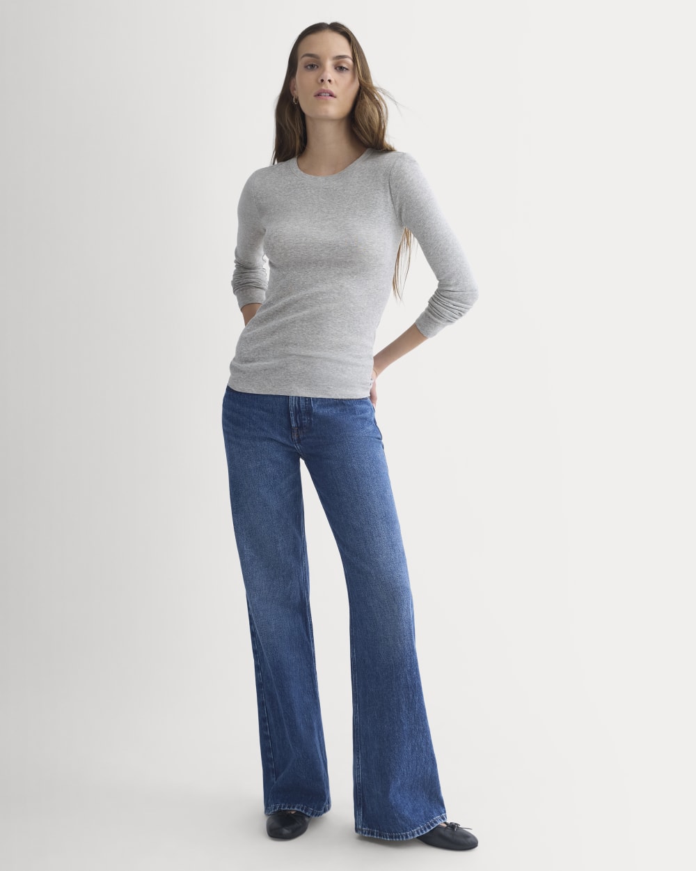 Tissue Long-Sleeve Crew in Heathered Grey — detail view