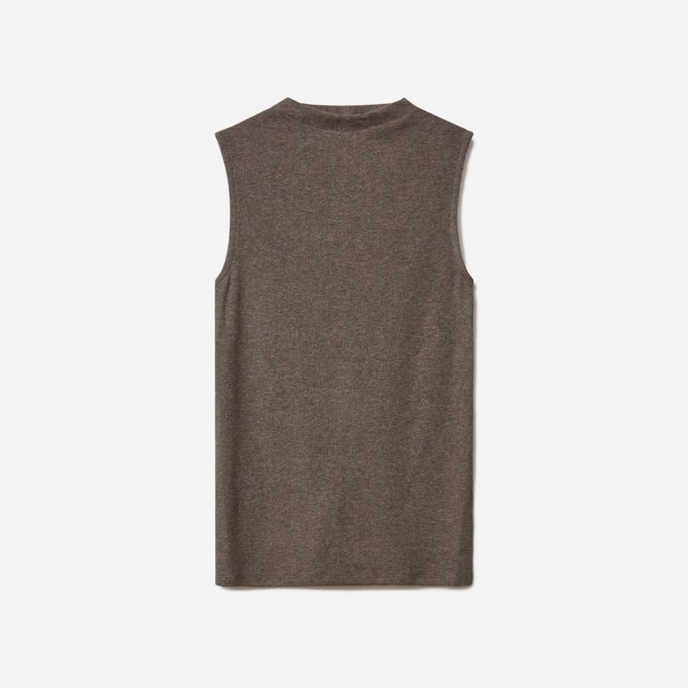 The Pima Micro-Rib Funnel-Neck Tank in Heathered Fatigue — front view