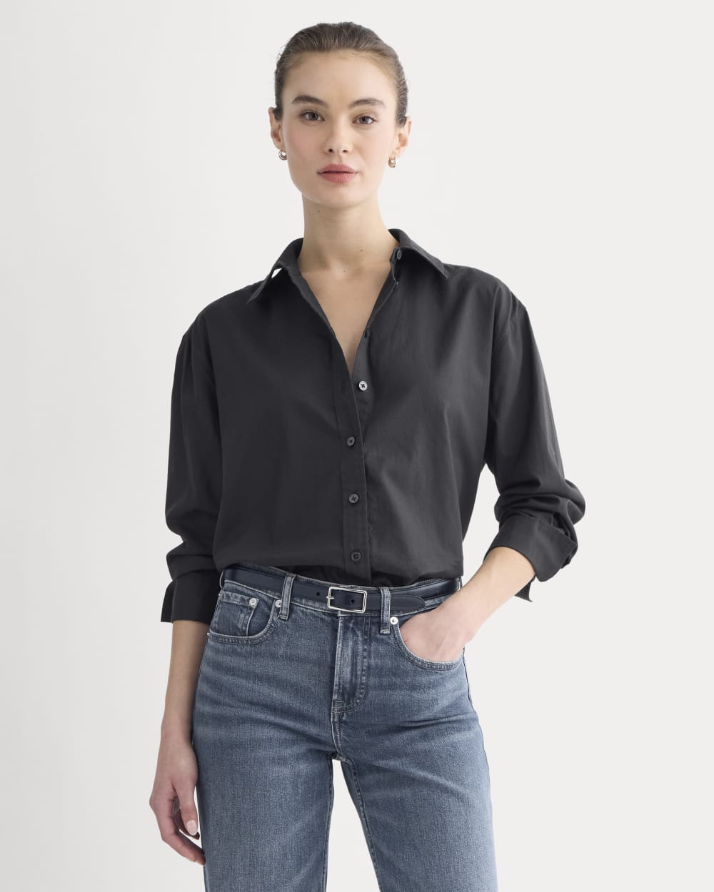 Everyday Shirt in Silky Cotton in Black — front view