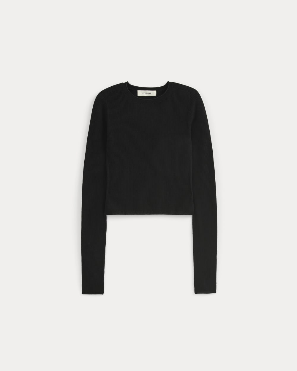 The Cropped Crew Top in Ultrafine Merino in Black — alternate view