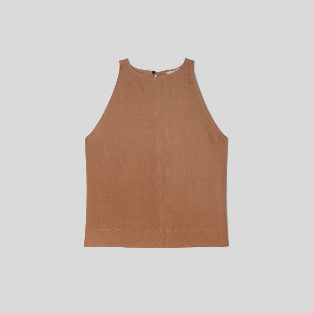 The Linen High-Neck Tank in Carob Brown — alternate view