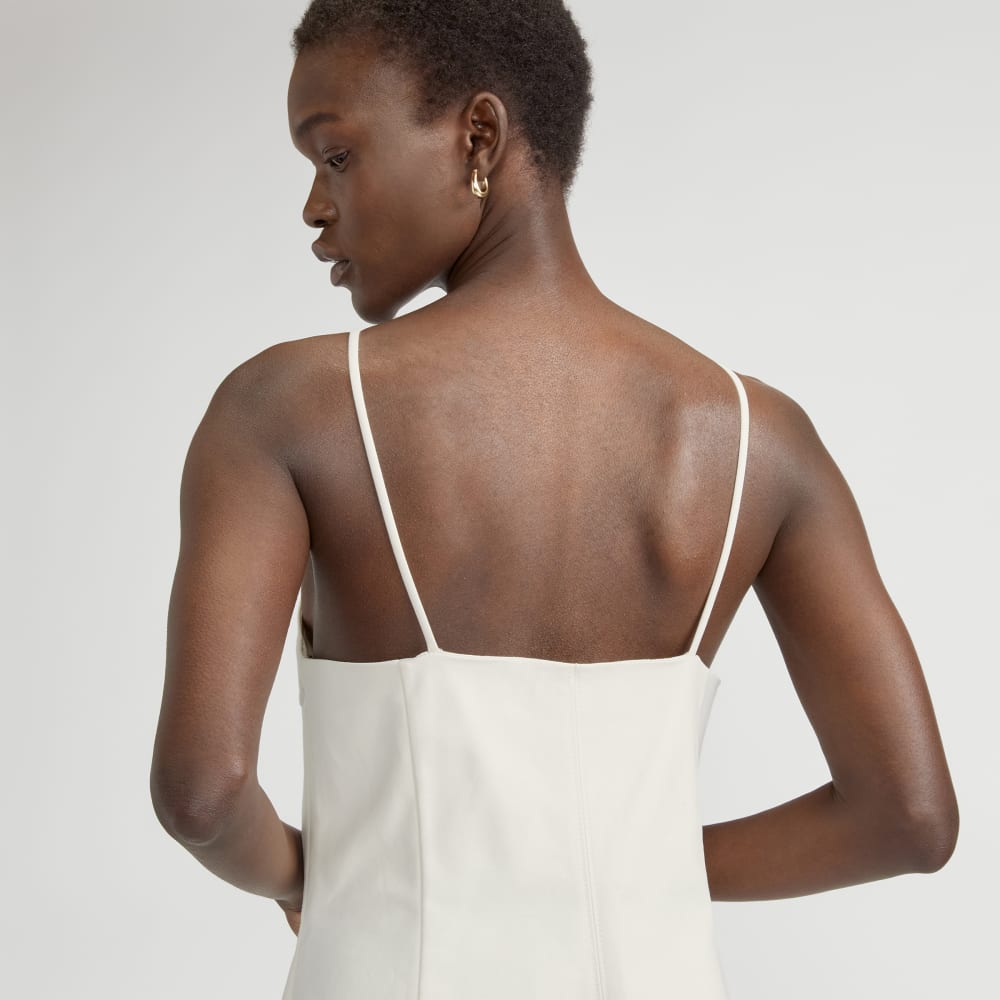 The Structured Cotton Bell Dress in Bone — detail view