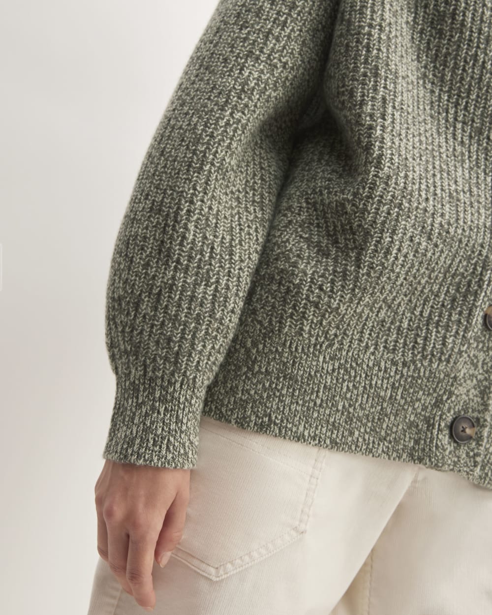 The Felted Merino Cardigan in Seafoam Green / Kambaba Twist — detail view