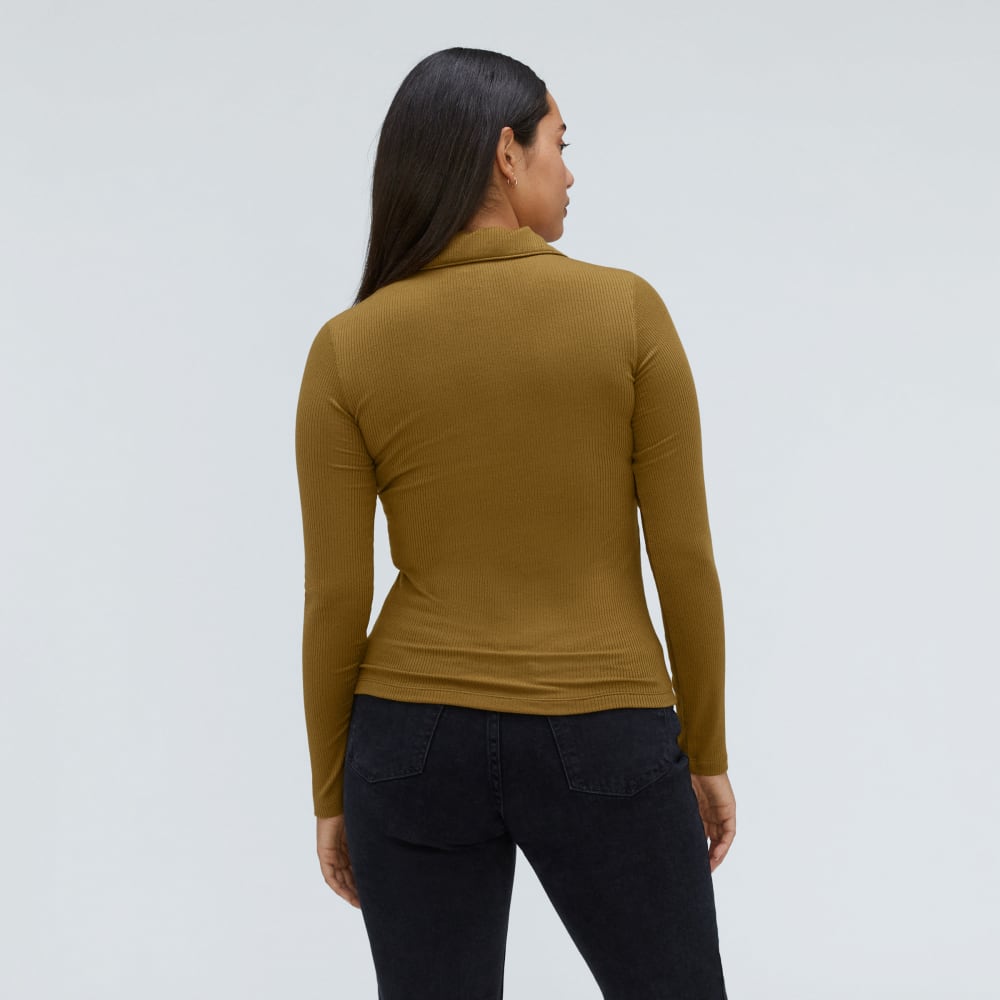 The Super-Soft Zip Polo in Tapenade — detail view