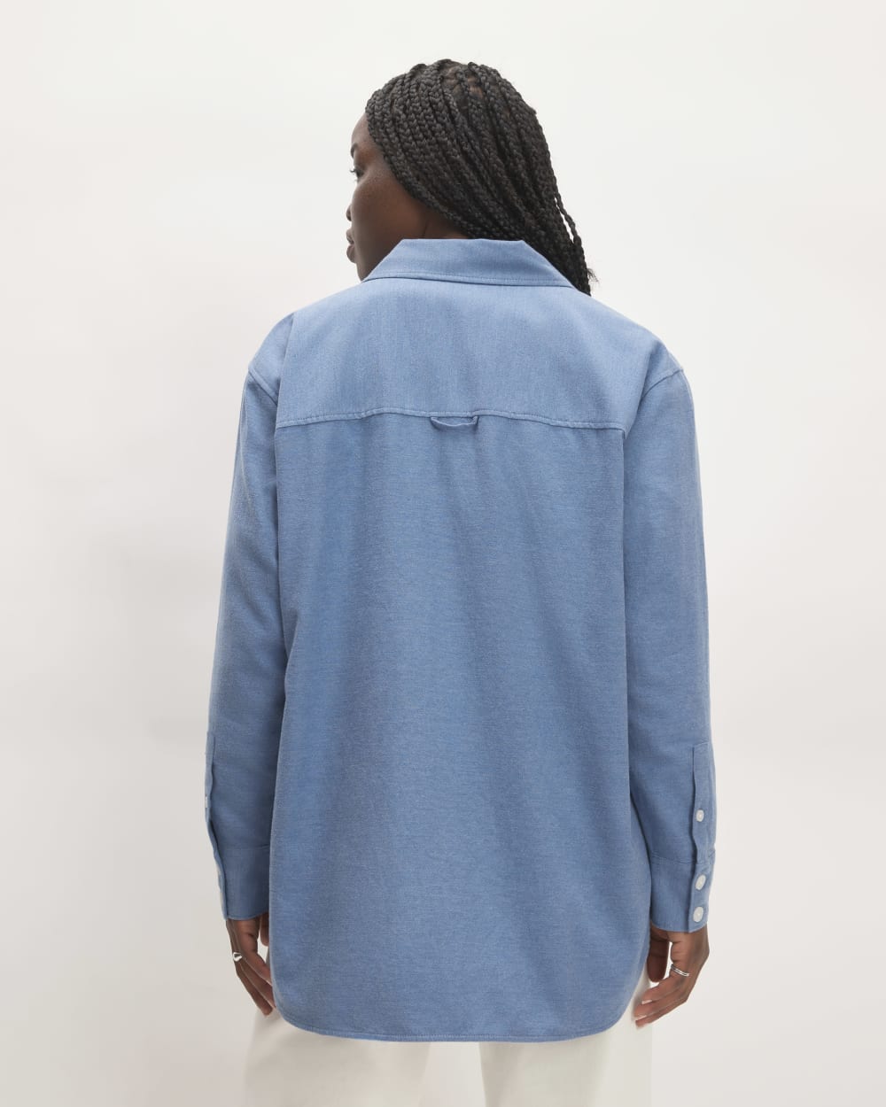 The Classic Cotton Flannel Shirt in Heathered Heritage Blue — detail view