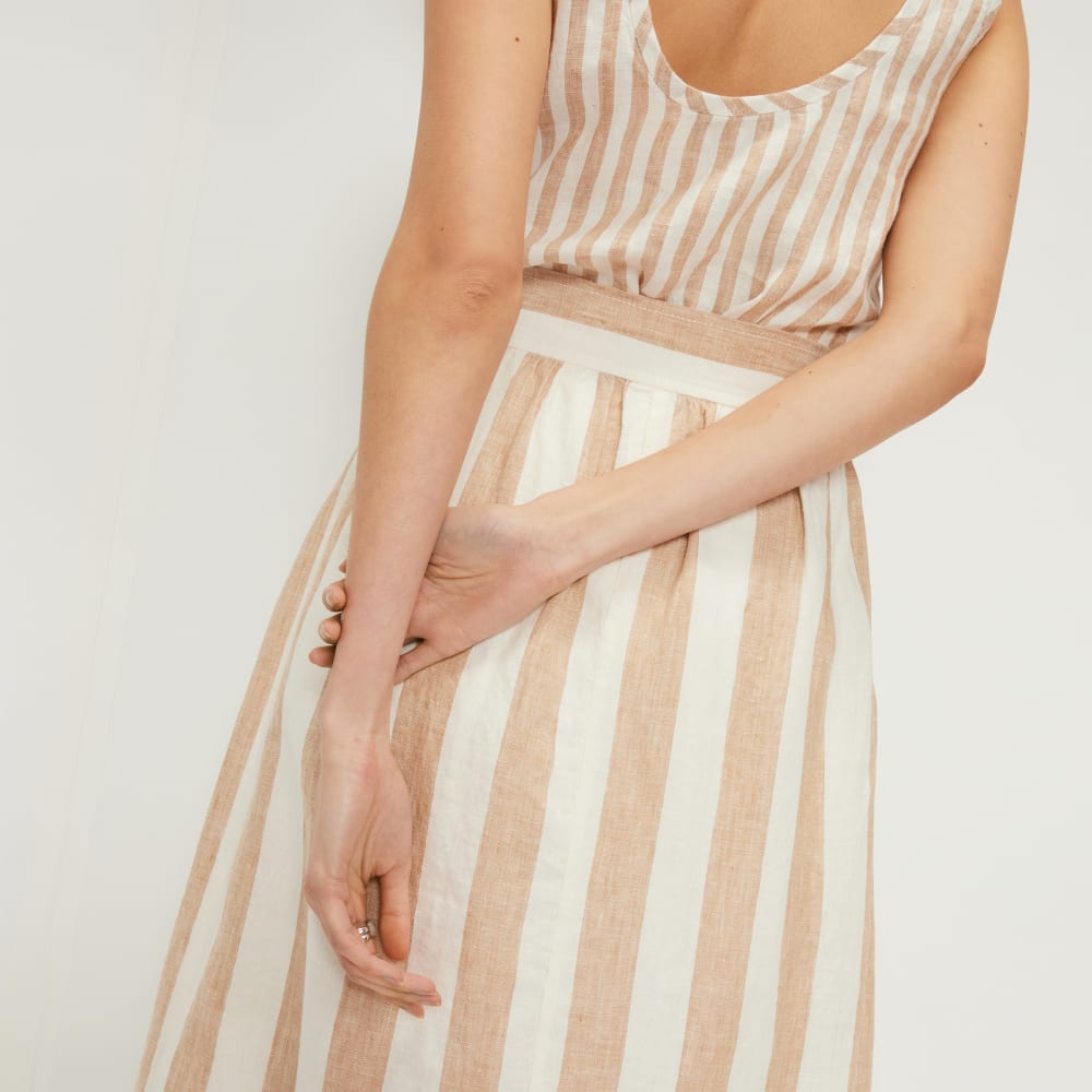 The Linen Wrap Skirt in Bone / Caramel — detail view