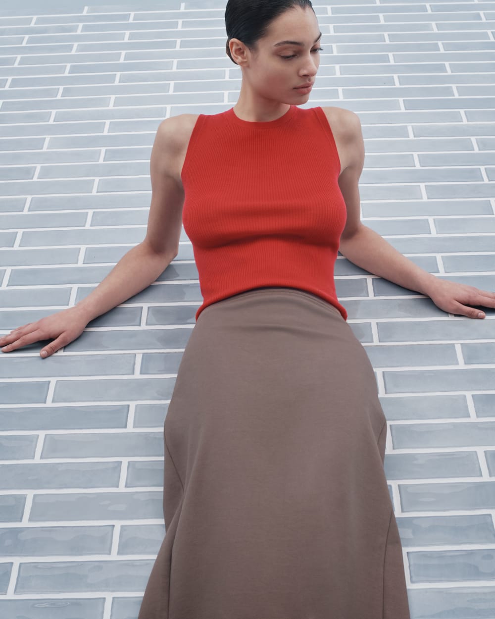 The Tank in Ultrasoft Merino in Classic Red — detail view
