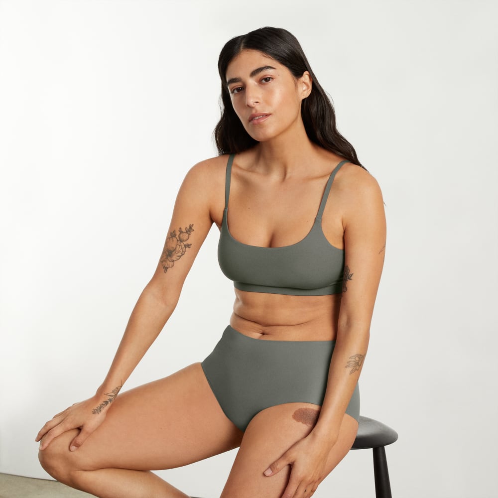The Invisible Square-Neck Bralette in Pewter Green — detail view