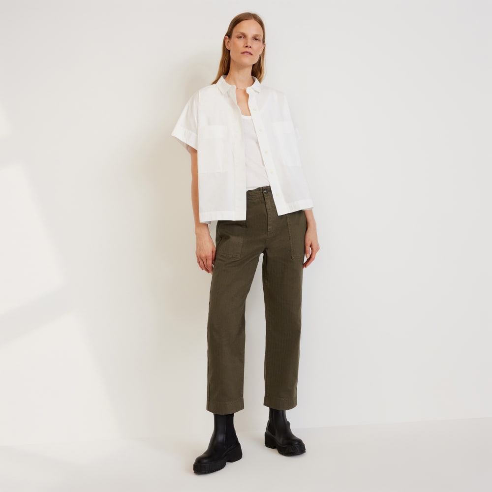 The Organic Cotton Herringbone Pant in Beech — detail view