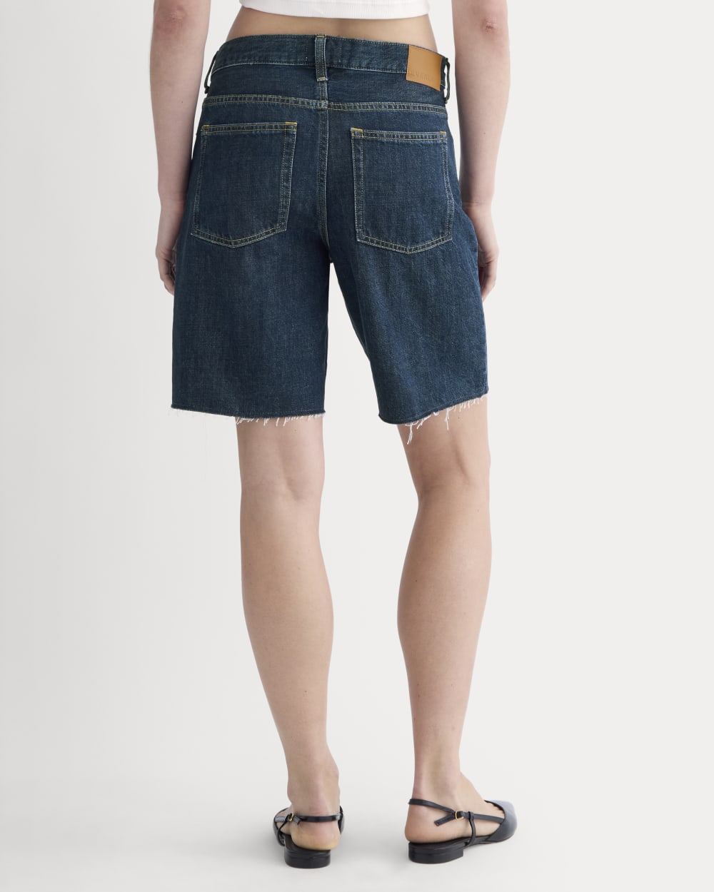 The OG Baggy Jean Short in Dark Indigo — detail view