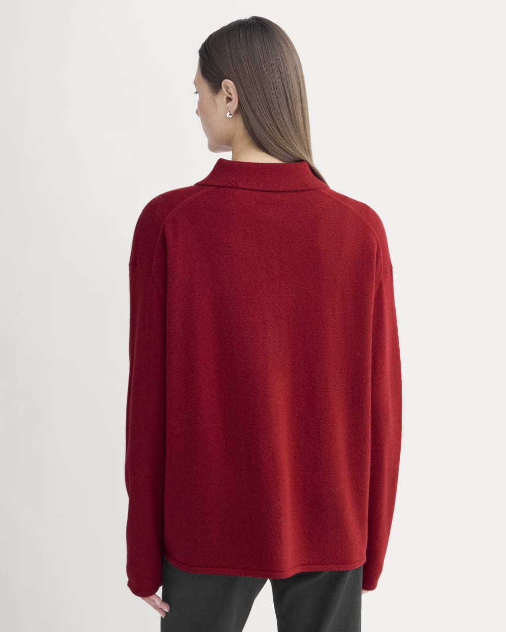 Cashmere Button-Up Shirt in Berry Red — detail view